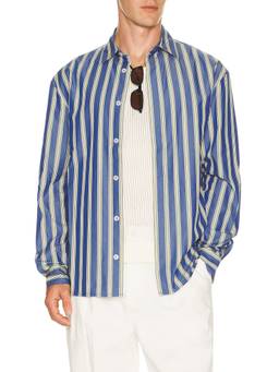 KROST - Striped Men's Cotton Poplin Button-Down Shirt Blue