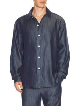 KROST - Oversized Men's Chambray Button-Down Shirt Blue