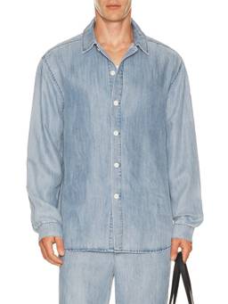 KROST - Denim Men's Oversized Chambray Button-Down Shirt Blue