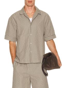 KROST - Plaid Bowling Men Checks Short Sleeve Button-Down Shirt Beige