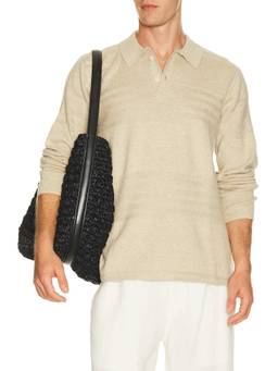 Marine Layer - Rugby Sweater Men's Textured Collar Neck Polo T-Shirt Beige