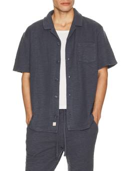 Marine Layer - Jacquard Resort Men's Textured Knit Button-Down Shirt Navy Blue