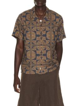 Marine Layer - Tencel Linen Men's Printed Resort Shirt Navy Blue