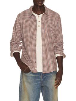 Marine Layer - Classic Stretch Men's Gingham Twill Button-Down Shirt Brown