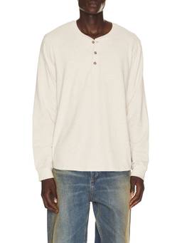 Marine Layer - Luxe 250 Men's Cotton Henley Neck Long Sleeve Shirt Off White