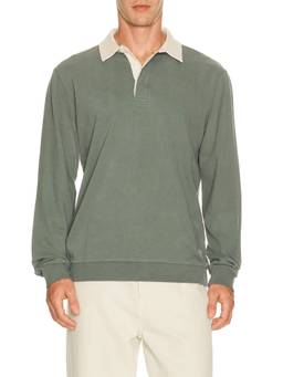 Marine Layer - Sueded Men's Organic Cotton Button Placket Polo T-Shirt Green