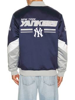 Mitchell & Ness - New York Yankees Men's Heavyweight Satin Bomber Jacket Navy Blue