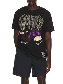 Mitchell & Ness - NBA Lakers Men's Graphic Print Crew Neck T-Shirt Black