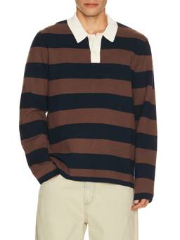 Rails - Luther Men's Striped Button Placket Polo T-Shirt Brown
