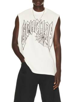 Revenge - Web Cross Men's Graphic Cut-Off Tank Top Off White