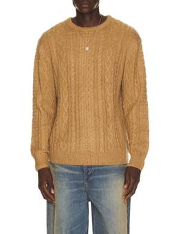 Rhythm - Mohair Fishermans Men's Cable Knit Pullover Sweater Tan