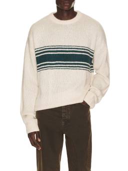 Rhythm - Strata Knit Men Striped Crew Neck Sweater Off White