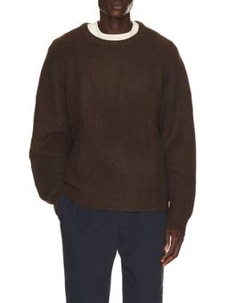 Rhythm - Vintage Waffle Knit Men's Ribbed Trim Pullover Sweater Brown