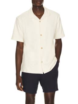 Rhythm - Reverse Terry Men's Cotton Short Sleeve Button-Down Shirt Off White