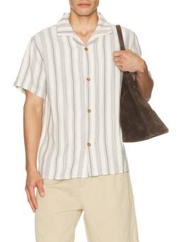 Rhythm - Turkish Stripe Men Striped Cotton Short Sleeve Shirt Off White