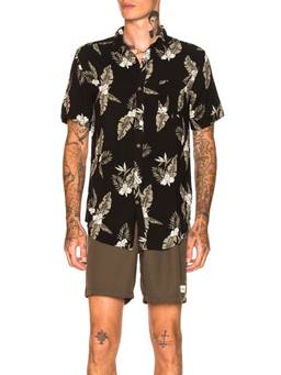 Rhythm - Tally Paisley Men's Linen Blend Short Sleeve Button-Down Shirt Beige