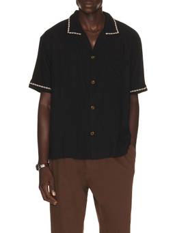 Rhythm - Diego Men's Embroidered Trim Button-Down Shirt Black