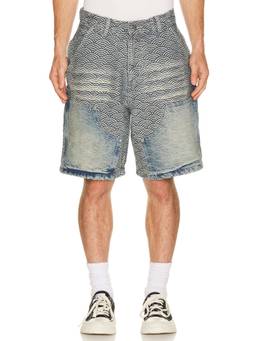 Ryoko Rain - Seigaiha Men's Printed Zip Fly Denim Shorts Blue