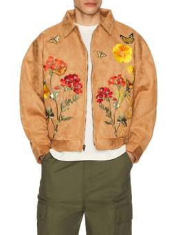 Ryoko Rain - Clay Suede Men's Embroidered Zip Work Jacket Tan