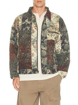 Ryoko Rain - Vintage Patchwork Men's Zippered Canvas Jacket Multi-Color