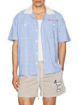 Ryoko Rain - Knitted Men Graphic Button-Up Shirt Blue