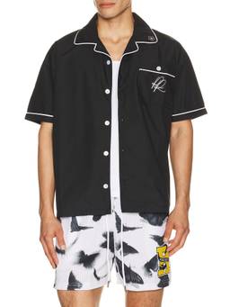 Ryoko Rain - Satin Men's Piped Button-Up Shirt Black