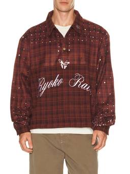 Ryoko Rain - Rhinestone Embellished Men's Plaid Flannel Button-Down Shirt Maroon