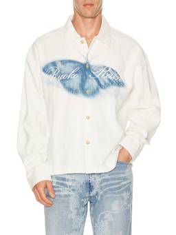 Ryoko Rain - Blurred Butterfly Men Graphic Linen Blend Button-Down Shirt White