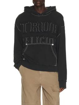 True Religion - Applique Big T Men's Boxy Hooded Hoodie Black