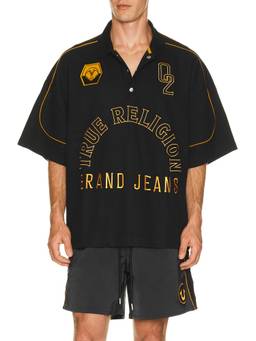 True Religion - Multi Logo Men's Oversized Button Placket Polo T-Shirt Black