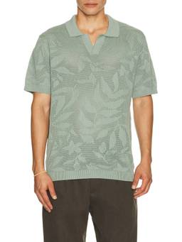 Vintage Summer - Sweater Knit Men's Textured Collar Neck Polo T-Shirt Green