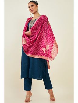 Soch - Women Navy Blue Blended Fabric Embroidered Suit (Set of 3)