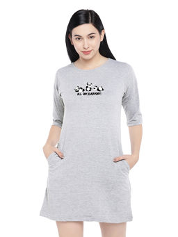 Status Mantra - Women Grey Typography T-shirt Mini Dress