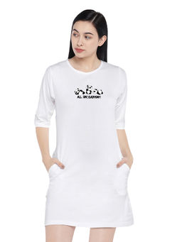 Status Mantra - Women White Typography T-shirt Mini Dress