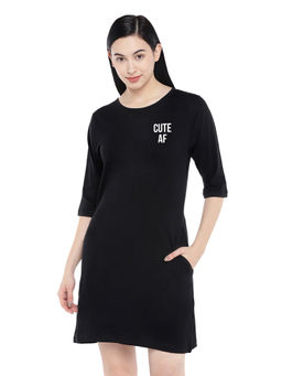 Status Mantra - Women Black Typography T-shirt Mini Dress