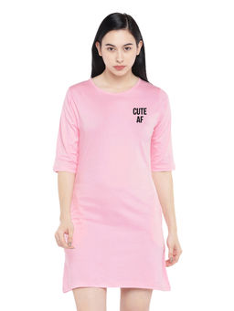 Status Mantra - Women Pink Typography T-shirt Mini Dress