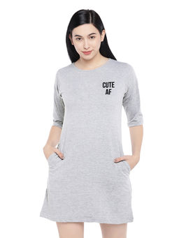 Status Mantra - Women Grey Typography T-shirt Mini Dress