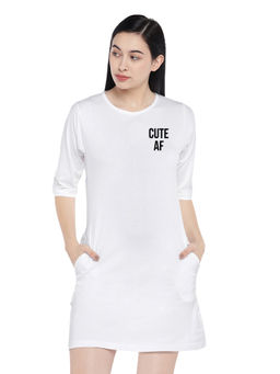 Status Mantra - Women White Typography T-shirt Mini Dress