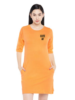 Status Mantra - Women Yellow Typography T-shirt Mini Dress