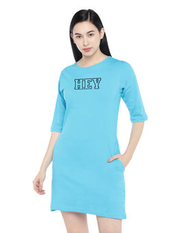 Status Mantra - Women Blue Typography T-shirt Mini Dress