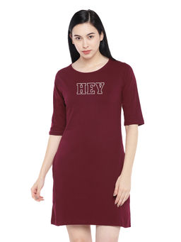 Status Mantra - Women Maroon Typography T-shirt Mini Dress