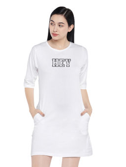 Status Mantra - Women White Typography T-shirt Mini Dress