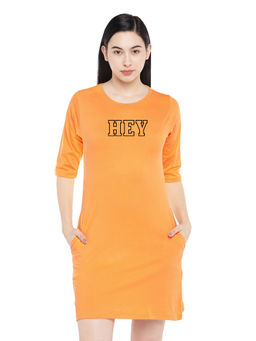 Status Mantra - Women Yellow Typography T-shirt Mini Dress