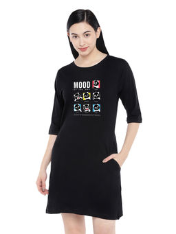 Status Mantra - Women Black Typography T-shirt Mini Dress