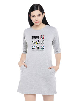 Status Mantra - Women Grey Typography T-shirt Mini Dress