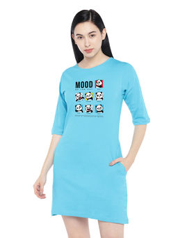 Status Mantra - Women Blue Typography T-shirt Mini Dress