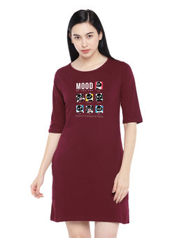 Status Mantra - Women Maroon Typography T-shirt Mini Dress