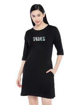 Status Mantra - Women Black Typography T-shirt Mini Dress