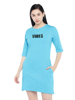 Status Mantra - Women Blue Typography T-shirt Mini Dress