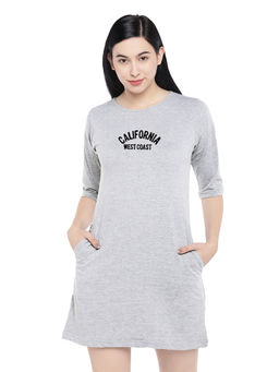 Status Mantra - Women Grey Typography T-shirt Mini Dress